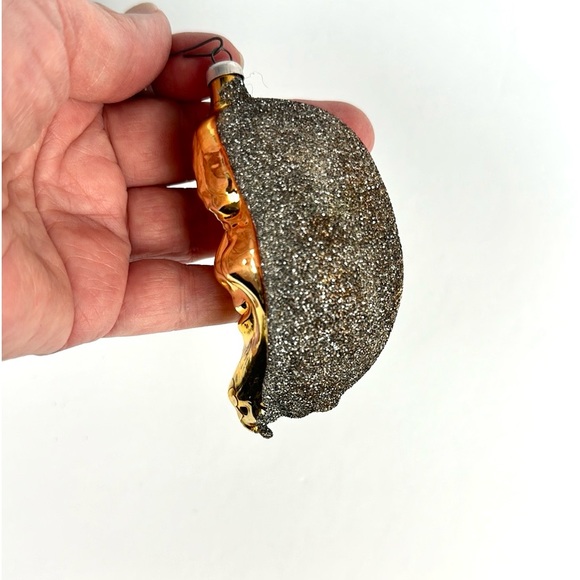 Blown Glass Christmas Ornament Shimmering Crescent Moon Face Gold Germany Vtg - Picture 4 of 8